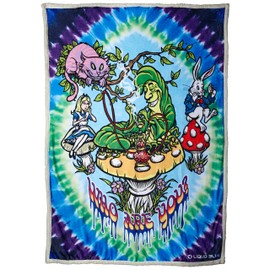 Liquid Blue Men's Wonderland All Mad Here Tie Dye Warm Fleece Throw Blanket, multi, 50" X 60"