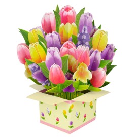 Magic Ants Flower Paper Pop Up Cards - Flower Bouquet 3D Popup Greeting Card - Pop Up Birthday Card for Mom - Thank You Card for Women, Mother's Day - Includes Envelope - Tulip