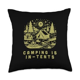 Camping is in-tents Nature Outdoors Backpacking Exploration Throw Pillow