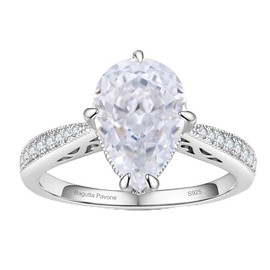 BAGUTTA PAVONE 4CT Pear Shaped CZ Engagement Rings for Women, Women's 925 Sterling Silver High Carbon Solitaire Wedding Bands Radiant Cut Engagement Promise Rings with 18K White Gold Plated Size 7