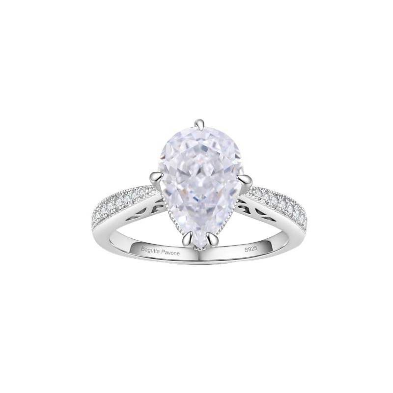 BAGUTTA PAVONE 4CT Pear Shaped CZ Engagement Rings for Women,