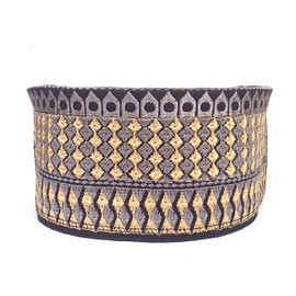 Kufi Men's Unisex Skull Cap Broad Strap Solid Hat with Hand Embroidery Kufi Caps Knitted Beanie Summer Headwear Long Hats (Black Golden, 61)