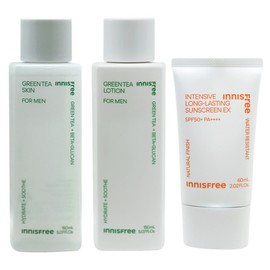 Innisfree Green Tea for Men 2 types (skin + lotion) + Intensive Long Lasting Sunscreen EX / 이니스프리 그린티 포맨 2종구성(스킨+로션)+인텐시브 롱래스팅 선스크린 EX