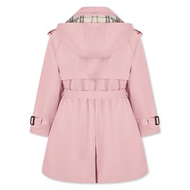 Betusline Girl's Rain Jackets Double Breasted Belted Waterproof Hooded Trench Coat Windbreaker Raincoats for Girls,Waterproof-2# Pink,7-8 Years = Tag 140