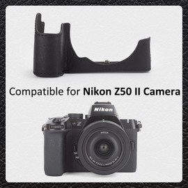 MUZIRI KINOKOO Case Compatible for Nikon Z50 II Digital Camera, Retro Style Premium Genuine Leather Z50 II Half Case Protective Cover - with Opening Bottom and Hand Grip Design - Black