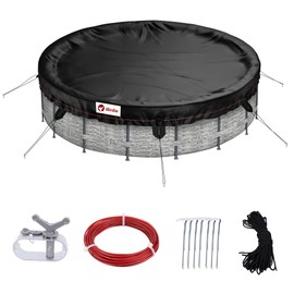 iBirdie Winter Pool Cover fit 12', 13', 11' Above Ground Round Stock Tank Pools, Fade-Resistant Tear-Resistant Waterproof and Weatherproof Protection, Black, Fabric 500D, Cover Size 15'