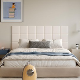 Yutianli 3D Anti-Collision Wall Padding for Kids Peel and Stick Headboard Wall Panels Pack of 4 Sized 11.8"x 11.8" White Self-Adhesive Panels for Playroom Bedroom Upholstered Wall