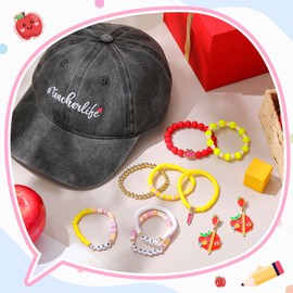 Shyyween 10 Pcs Teacher Appreciation Gift Women Include Hat Beaded Bracelets and Earrings for Graduation Thanks Gift(Best Teacher Ever)