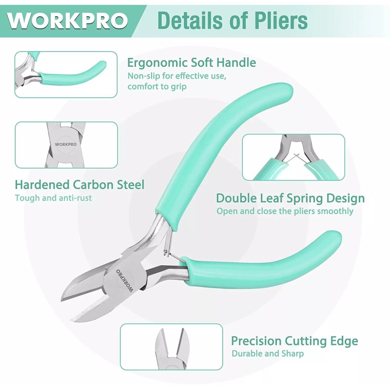 WORKPRO 3 Pack Jewelry Plier Set Needle Nose/Chain Nose Pliers