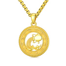 PARYFO 12 Zodiac Sings Necklace 925 Sterling Silver Aquarius Pendant Star Sign Necklace Aquarius Star Sign Necklace Gold Plated Astrology Horoscope Pendant Jewellery for Men Women