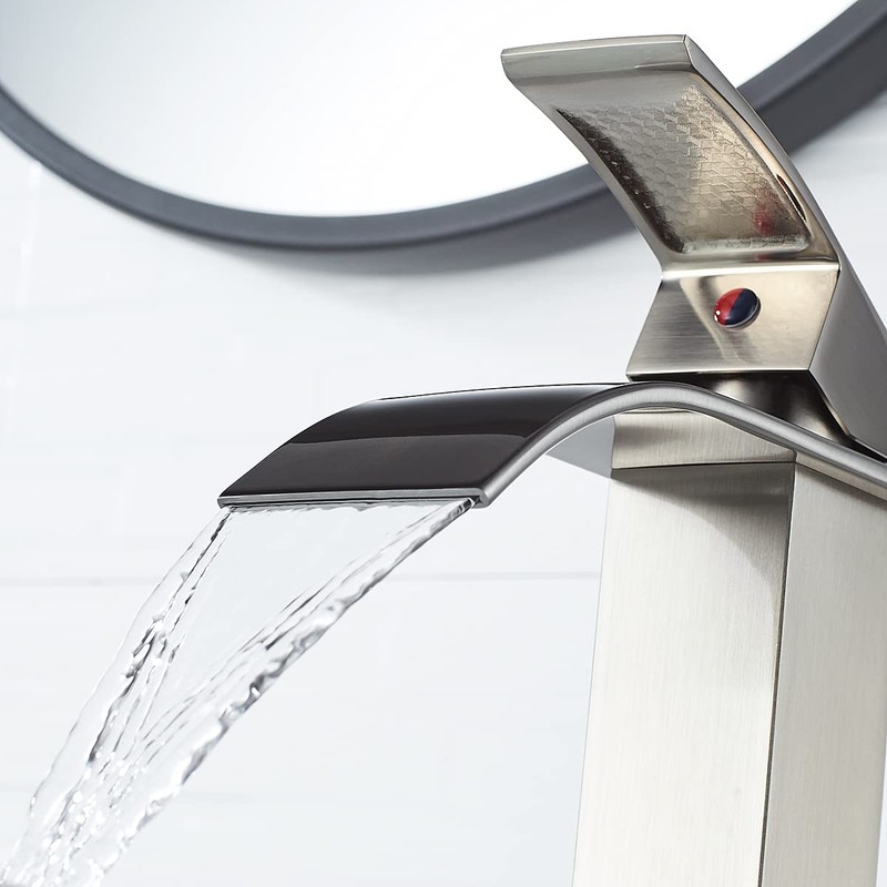 VOTON Vessel Sink Faucet Brushed Nickel Modern Tall Waterfall Bathroom
