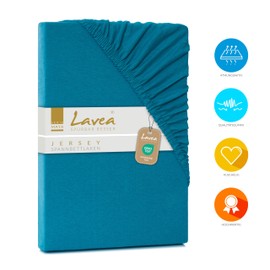 Lavea Jersey Fitted Sheet 180-200 x 200 cm - 40 cm Bridge for Box Spring Beds - Aquamarine, Soft and Breathable - Premium Quality, Easy Care, Perfect Fit - Ideal for Box Spring Beds