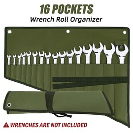 ROCKCOON Wrench Roll Organizer 16 Pockets, Wrench Pouch Roll Up with Water Proof Oxford Cloth, Tool Roll Bag for Wrenches Organization, Green