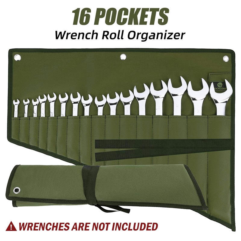 ROCKCOON Wrench Roll Organizer 16 Pockets, Wrench Pouch Roll Up