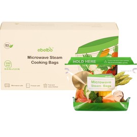 ebelbo 100 Count Microwave Steam Bags 8.8"x5.8" for Cooking and Steaming Standing Type Disposable Food Steamer Bags for Vegetables Potatoes Fish and Poultry