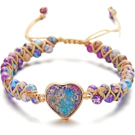Handmade Peach Heart Emperor Stone Seven Vein Stone Wrapped Bracelet Heart shaped Bracelet (Heart Purple, One Size)