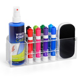 Acrylic Magnetic Dry Erase Marker Holder for Whiteboard, 8-Slot Acrylic Pen Organizer with Glass and Wall Mount Accessories for Fridge, Office, and Classroom. Markers, Eraser, Cleaner Not Included