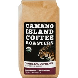 Camano Island Coffee Roasters Varietal Supremo Espresso Blend, Whole Bean 12oz, Fresh Dark Roast, USDA Organic, Fairly Traded, Shade Grown Arabica, Chocolate, Caramel, Hint of Spice Flavor Profile