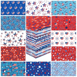 Frienda 24 Pcs 4th of July Fabric Bundles, 18 x 22 Inch Red Blue White Fat Quarters, Patriotic Independence Day Quilting Sewing Fabric for DIY Handmade Craft Home Decoration 250th Anniversary Party