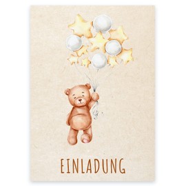 2 Premium Invitation Cards for Children's Birthday Parties + 12 Envelopes, Postcard, 10.5 x 14.8 cm, with Pre-Printed Text on the Back, Invitation Cards for Children, Kids, Birthday Bear