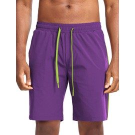 Mens Sport Shorts with Pockets(Purple,XL)