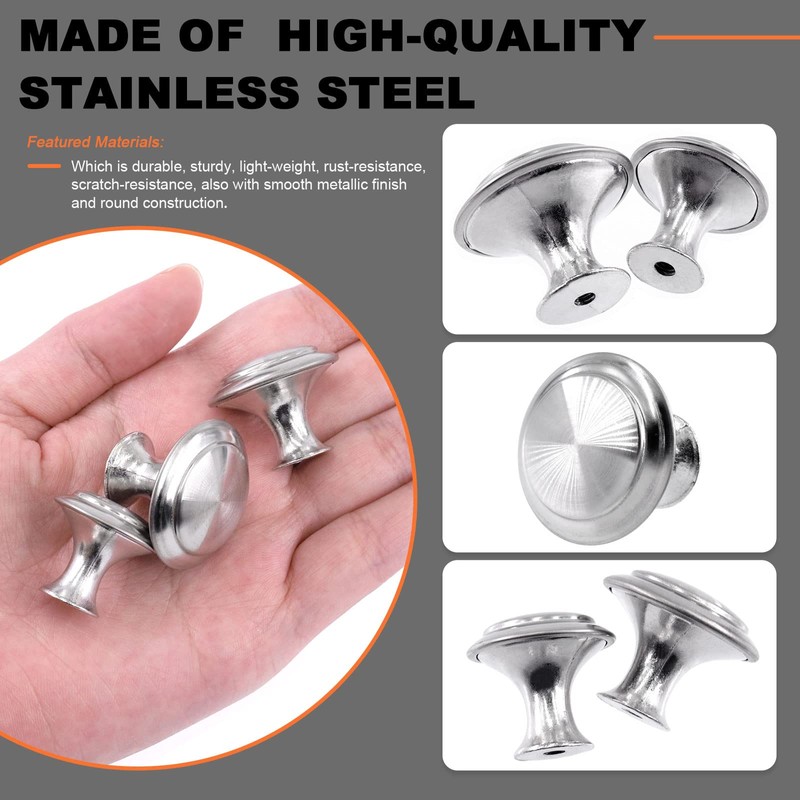 Tanstic 30 Pack 1.06 Inch Silver Round Kitchen Cabinet Knobs