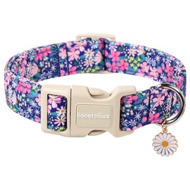 Lionet Paws Floral Dog Collar- Cute Spring Wildflowers Daisy Fleabane Dog Collars with Plastic Buckle, Light Adjustable Dog Collars for Small Medium Dogs
