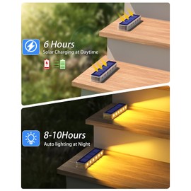 DetarZinLED Solar Step Lights for Outside,6 Pack Solar Stair Lights Outdoor Waterproof,Warm White Deck Light Solar Powered Waterproof for Steps,Stairs,Walkway,Sidewalk,Patio,Pathway