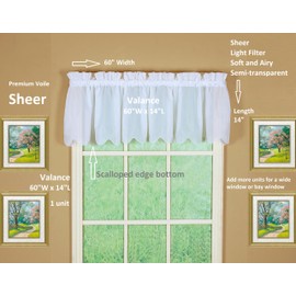 Today's Curtain Emelia Original Voile Valance 14", White, 60"W x 14"L