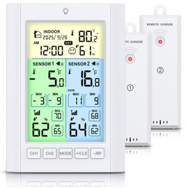 Wireless Freezer Thermometer with Alarm, Temracha Upgraded Digital Fridge Thermometer with Alert, Backlight, Rechargeable, MAX/MIN Record, Refrigerator Thermometer for Kitchen Home Restaurants