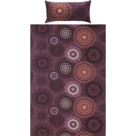 Erwin Müller Bed Linen, 4-Piece Mandala Flannel Bedding Set, Cosy and Warm, Temperature-Regulating, with Practical Zip, Aubergine, Size 155 x 200 cm, 40 x 80 cm