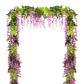 DearHouse 4Pcs 6.6Ft/Piece Artificial Flowers Silk Wisteria Garland Artificial Wisteria Vine Rattan Silk Hanging Flower for Home Garden Outdoor Ceremony Wedding Arch Floral Decor