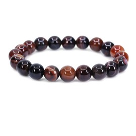 Keleny Gem Semi Precious Red Dream Black Stripes Agate 10mm Round Beads Crystal Stretch Bracelets 7.2 Inch Unisex