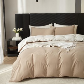 RSNIRCH Cotton Double Duvet Cover Beige Taupe Cream White Soft Reversible Bedding Set Double Bed Quilt Cover with 2 Pillow Cases