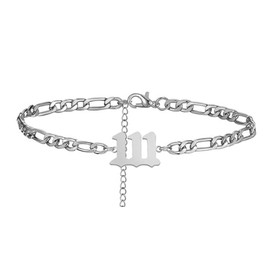PAURO Women's Stainless Steel Angel Number Ankle Bracelets Anklet Chain Adjustable Minimalist Numerology Jewellery, metal, Metal