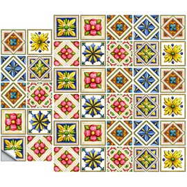 DKDDSSS 40 Sheets Tile Stickers Victorian Moroccan Mosaic Style, Tile Stickers Kitchen, Peel and Stick Tile Stickers, Retro Style DIY Home Decor for Kitchen Bathroom (10cm x 10cm, 4x4 inches)