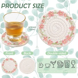 BUZCOZY 6 Pieces Cotton Coasters Floral Woven Coasters Set of 6 Aesthetic Flower Drink Coasters for Desk Coffee Table Protection Housewarming Gifts Tabletop Decoration,Home Decoration (Red Flower)