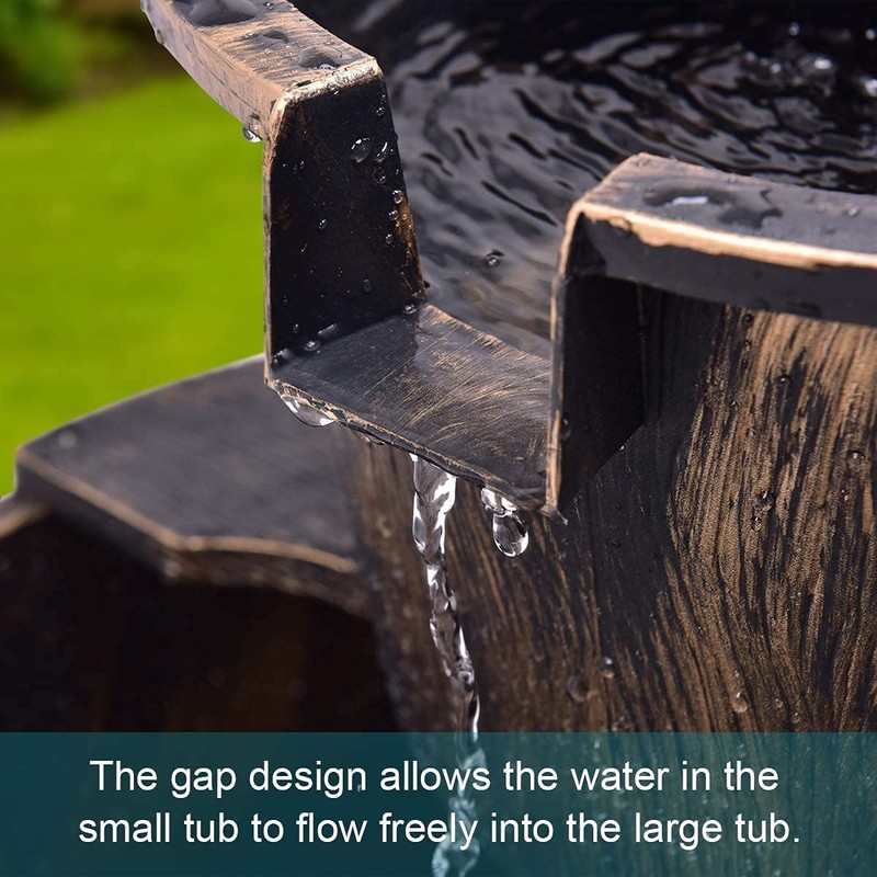 Squareful 2-Tier Outdoor Water Fountain, Rustic Patio Decor w/Hand Pump,