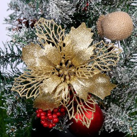 Funny house Poinsettia Christmas Tree Decoration Glitter 12 Pieces Christmas Tree Decoration Artificial Christmas Flowers Decoration for Christmas Tree Christmas Wreath Ornaments