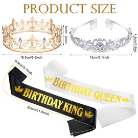 Eowppue Birthday Crown King and Queen Crown Sash for Men and Women Crown Birthday for Birthday Decoration Gift Party Accessories