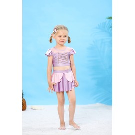 Jurebecia Girls Princess Swimsuit Bikini Tangled Purple Swimwear Skirt Role Play Tankini Little Girl Two Piece Bathing Suit Summer Beach Sport Swimming Purple Size 6/5-6Years
