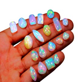 Natural 5 Cts Calibrated AAAA+ Ethiopian Opal Gemstones Cabochons Lot 6-8 MM Multi Fire Welo Opal Stones for Jewelry Making Supplies Healing Crystals Gems Loose Gemstones 8-12 Pcs
