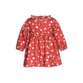 Bonnie Jean Christmas Gingerbread Dress - Red Smocked Holiday Dress for Baby and Little Girls, Red, 3T