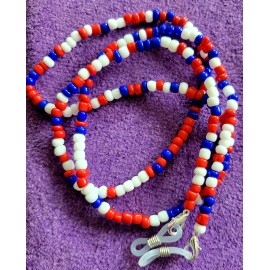 Mine Eyeglasses Lanyard USA Glass Beaded 27" USA Red White Blue No Pattern Chain
