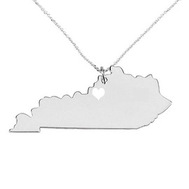 Meiligo 18K Gold Silver Country Map Charm Pendant Kentucky State Map Necklace Jewelry (Silver)