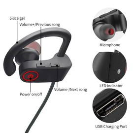 BLUESEABUY Bluetooth Sports Headphones, Bluetooth Wired Headphones, Wireless Headphones with Microphone and Cable, Wireless Headphones with Microphone, 40 Hours Playback, IPX6 for Jogging