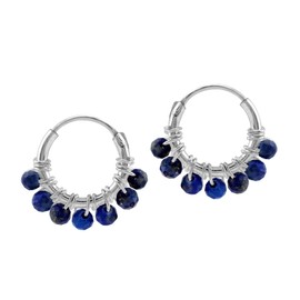 Silvershake Extra Petite 10MMx2MM Natural Blue Lapis Lazuli Bead Stone 925 Sterling Silver Minimalist 0.4 Inch O-Hoop Earrings Jewelry for Women or Teens, Sterling Silver, natural blue lapis lazuli