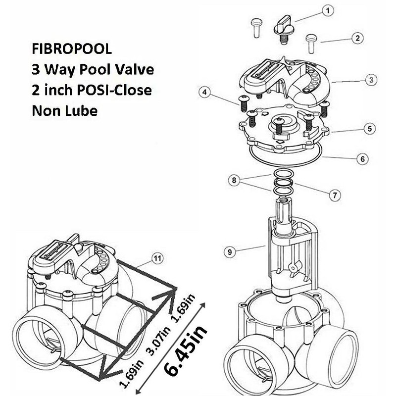 FibroPool Swimming Pool Diverter Valve - 2 Inch - 3