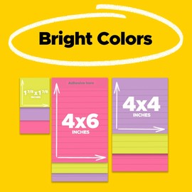 Post-it Super Sticky Notes, Bright Color Collection (Pink, Purple, Green), 12 Pads/Pack, 90 Sheets/Pad, Assorted Sizes (4642-12SSMX)