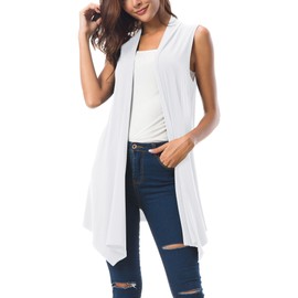 Urban CoCo Women's Sleeveless Cardigan Summer Open Front Vest Lightweight Cool Coat (L, White)